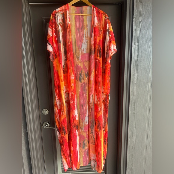 Vibrant Multicolor Print Duster Kimono - Picture 8 of 14
